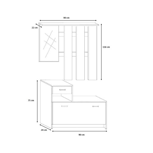 Set mobilier hol, cuier cu oglinda + pantofar