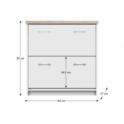 Pantofar alb / sonoma cu 2 sertare, 80x27x85cm