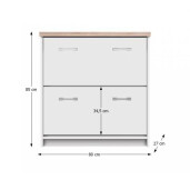 Pantofar alb / sonoma cu 2 sertare, 80x27x85cm